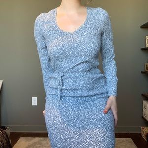 Powder Blue Floral Midi Dress